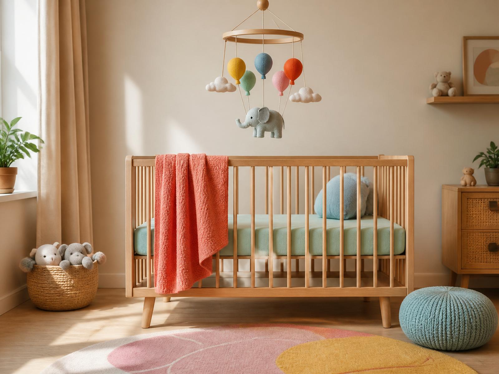 Cuarto de bebé moderno con móvil artesanal